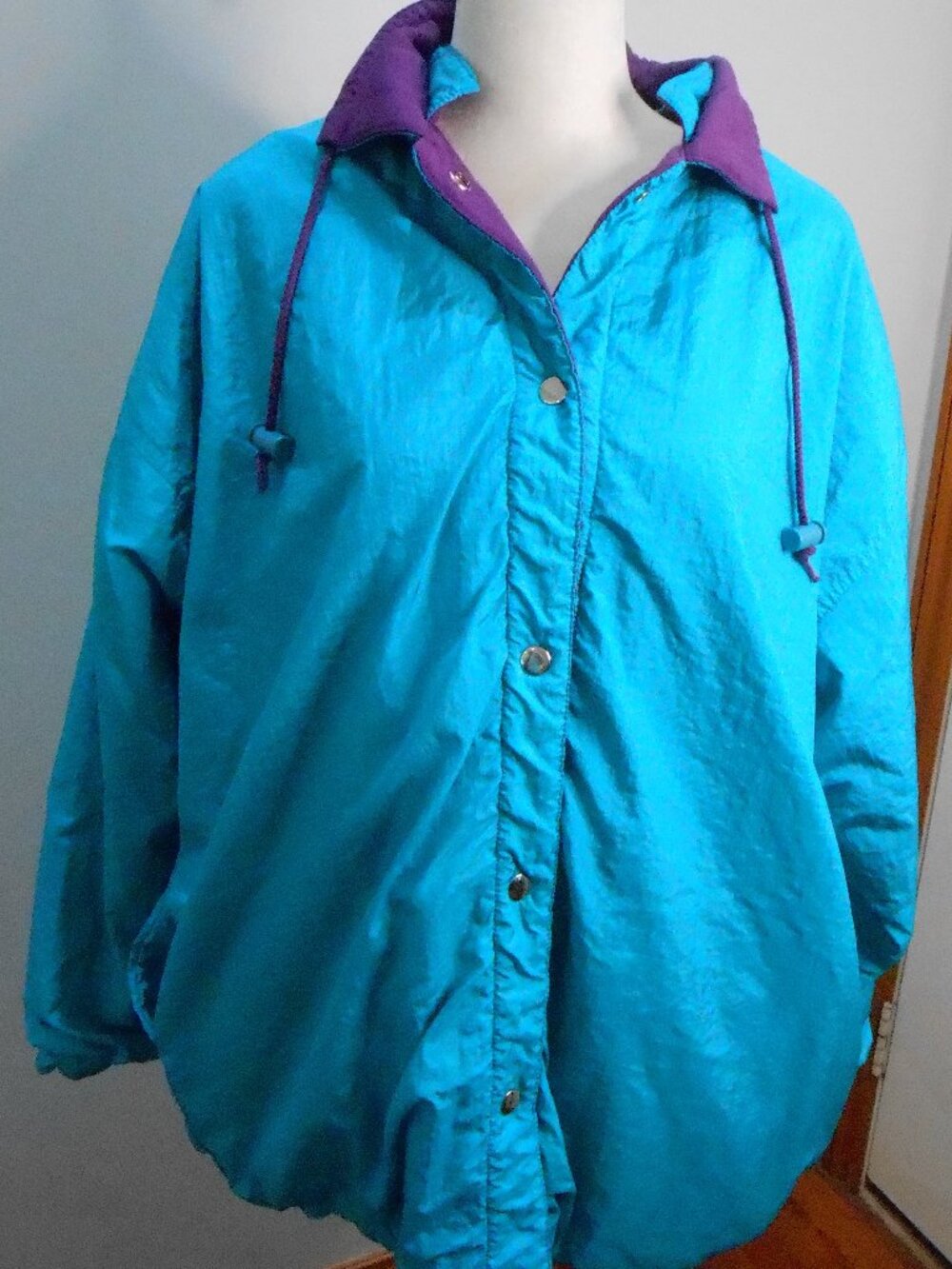 Vintage 80's 90's Teal Blue & Purple Women's Reversible Coat Jacket Size-2XL?